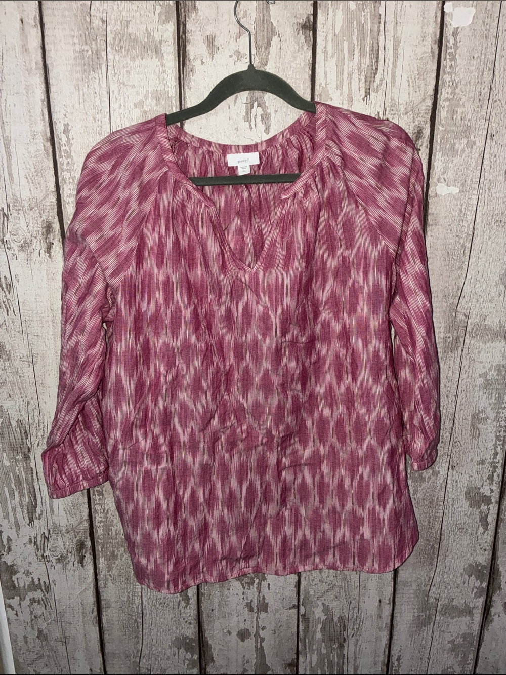 Purejill Mauve/Pink Ikat Split-Neck Tunic